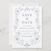 Elegant Navy Ornate Floral Frame Wedding Save The Date (Vorderseite)