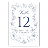 Elegant Navy Ornate Floral Frame Wedding Tischnummer (Rückseite)