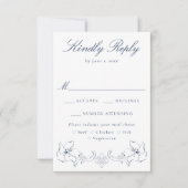 Elegant Navy Ornate Floral Wedding RSVP Karte (Vorderseite)