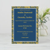 ELEGANT NAVY PERIWRINKLE GOLD LEAF WEDD EINLADUNG (Stehend Vorderseite)