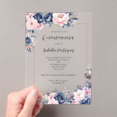 Elegant Navy Pink Floral Formal Quinceanera Acryleinladungen (Insitu (Handheld))