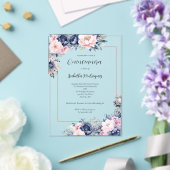 Elegant Navy Pink Floral Formal Quinceanera Acryleinladungen (In Situ (Hochzeit))