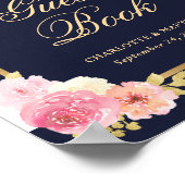 Elegant Navy Pink Floral Wedding Guest Book Sign Poster (Ecke)