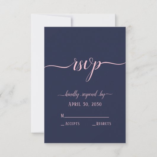 Elegant Navy Pink Script Minimal Wedding RSVP Karte (Vorderseite)