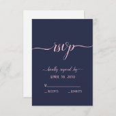 Elegant Navy Pink Script Minimal Wedding RSVP Karte (Vorne/Hinten)