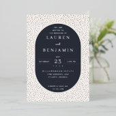 Elegant Navy Polka Dot Wedding Invitation Folieneinladung (Stehend vorne)