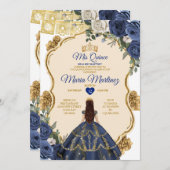 Elegant Navy Prinzessin White Floral Quiñceanera Einladung (Vorne/Hinten)