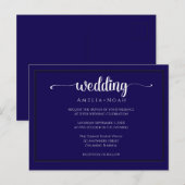  elegant navy purple wedding invitation postkarte (Vorne/Hinten)