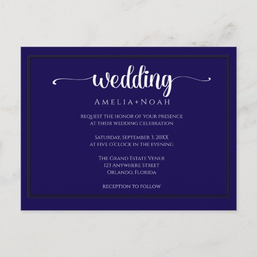  elegant navy purple wedding invitation postkarte (Vorderseite)