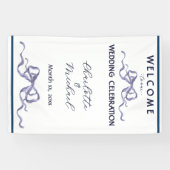 Elegant Navy Ribbon Romantic Wedding Banner (Horizontal)
