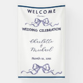 Elegant Navy Ribbon Romantic Wedding Banner (Vertikal)