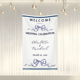 Elegant Navy Ribbon Romantic Wedding Banner