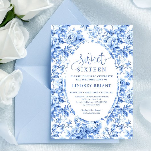 Elegant Navy Roses Digital 16th Birthday Invite Einladung