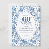 Elegant Navy Roses French Toile 60th Birthday Einladung (Vorderseite)