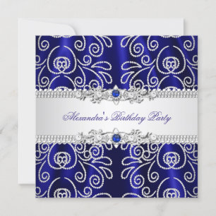 Elegant Navy Royal Blau Spitze Diamant Overlay Par Einladung