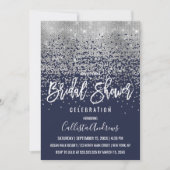 Elegant Navy Silver Glitzer Confetti Brautparty Einladung (Vorderseite)
