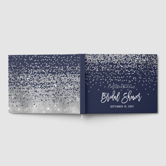 Elegant Navy Silver Glitzer Confetti Brautparty Gästebuch (Voll)