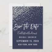 Elegant Navy Silver Glitzer Confetti Brautparty Save The Date (Vorderseite)