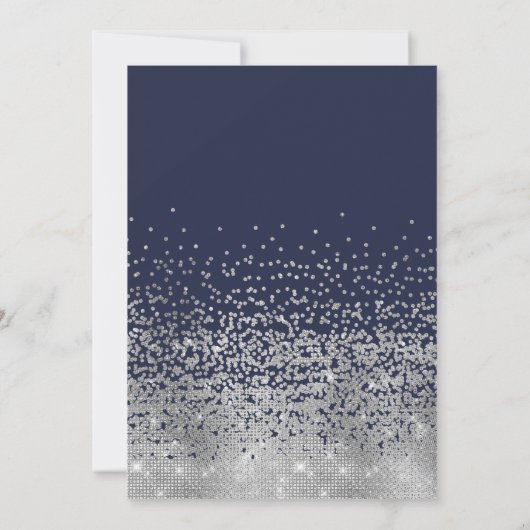 Elegant Navy Silver Glitzer Confetti Brautparty Save The Date (Rückseite)