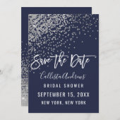 Elegant Navy Silver Glitzer Confetti Brautparty Save The Date (Vorne/Hinten)