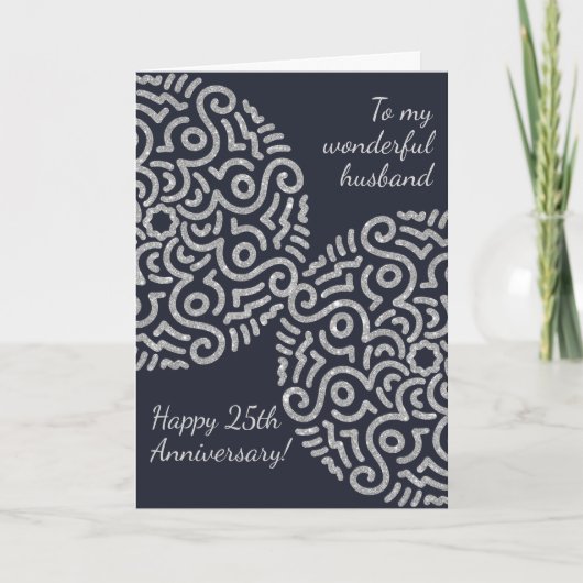 Elegant Navy Silver Mandala Hochzeitstag Karte (Vorderseite)