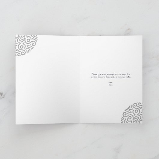 Elegant Navy Silver Mandala Hochzeitstag Karte (Innenseite)