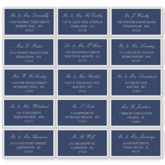 Elegant Navy & Silver Wedding individuelle Adresse Aufkleber (Vorderseite)