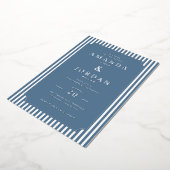 Elegant Navy Striped Wedding Invitation Folieneinladung (Gedreht)