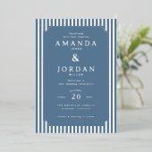 Elegant Navy Striped Wedding Invitation Folieneinladung (Stehend vorne)