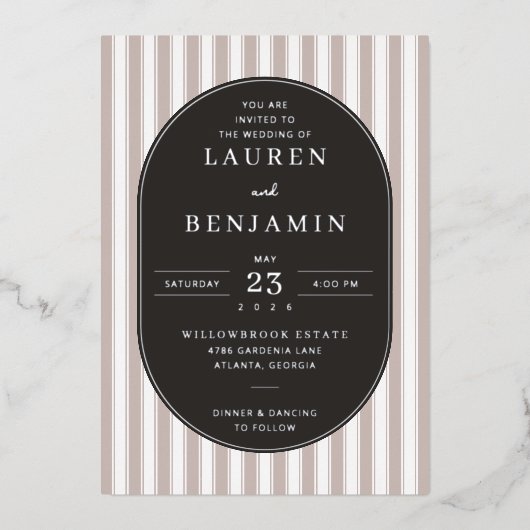 Elegant Navy Striped Wedding Invitation Folieneinladung (Vorderseite)