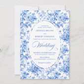 Elegant Navy Toile Rose Wedding Invitation Einladung (Vorderseite)
