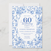 Elegant Navy Toile Roses 60th Birthday Invite Digi Einladung (Vorderseite)