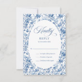 Elegant Navy Toile Roses Wedding RSVP Card  Karte (Vorderseite)