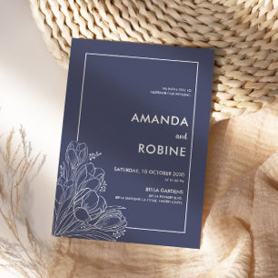 Elegant Navy Tulip Wedding Einladung