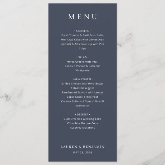 Elegant Navy Typographic Menu Menükarte (Vorderseite)