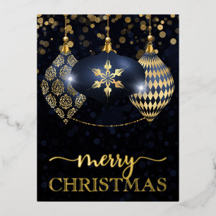 Elegant Navy und Gold Bauble Frohe Weihnachten Folien Feiertagspostkarte