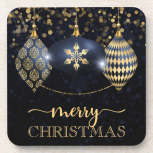 Elegant Navy und Gold Bauble Frohe Weihnachten Getränkeuntersetzer