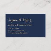 Elegant Navy und Gold Starry Authors Writers Visitenkarte (Rückseite)