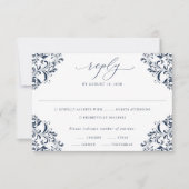 Elegant Navy Vintag Classic Wedding RSVP Car Karte (Vorderseite)