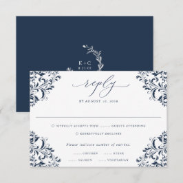 Elegant Navy Vintag Classic Wedding RSVP Car Karte