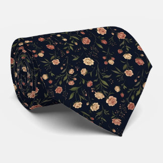 Elegant Navy Vintage Floral Tie Pattern Krawatte