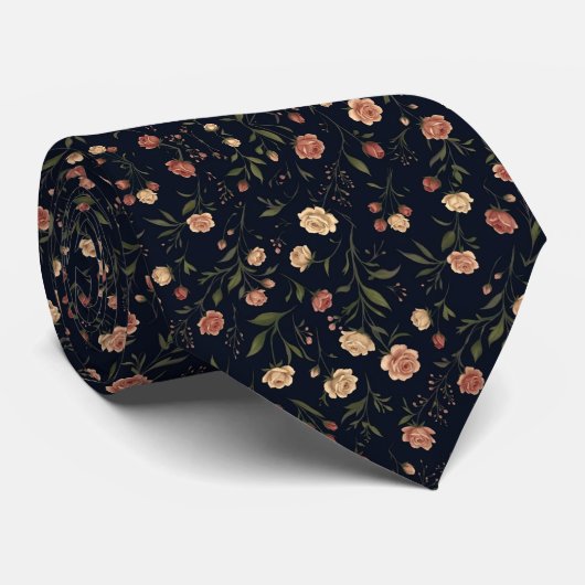 Elegant Navy Vintage Floral Tie Pattern Krawatte (Gerollt)