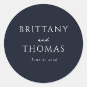 Elegant Navy Wedding Announcement Runder Aufkleber (Vorderseite)