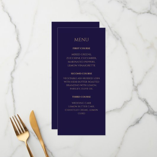 Elegant Navy wedding Menu Menükarte (Vorderseite/Rückseite Beispiel)
