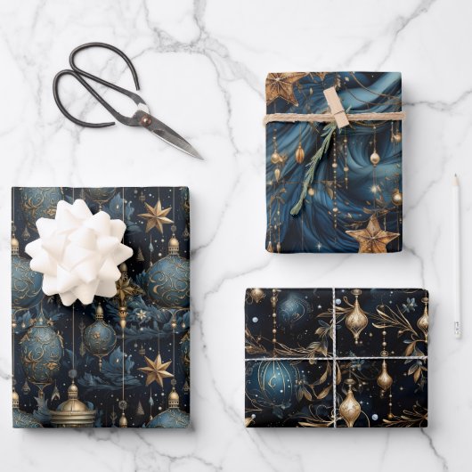 Elegant Navy Weihnachten Geschenkpapier Set (Vorderseite)