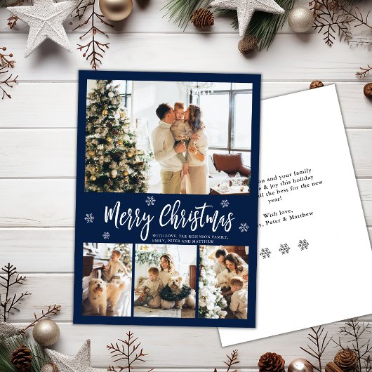 Elegant Navy White 4 Foto Collage Weihnachten