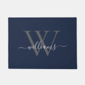 Elegant Navy White Custom Monogram Script Name Fußmatte (Vorderseite)