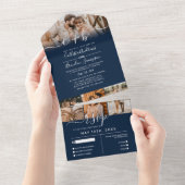 Elegant Navy White Foto Monogram Wedding RSVP All In One Einladung (Abreißen)