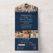 Elegant Navy White Foto Monogram Wedding RSVP All In One Einladung (Innen Boden)