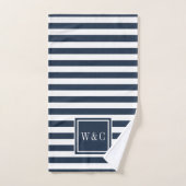 Elegant Navy White Stripe Monogram Badhandtuch Set (Handtuch)